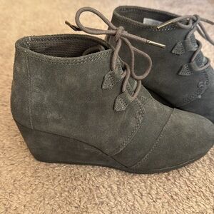 TOMS Grey Wedge Booties